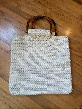 aerie Cream Crochet Tote with Tortoiseshell Handles